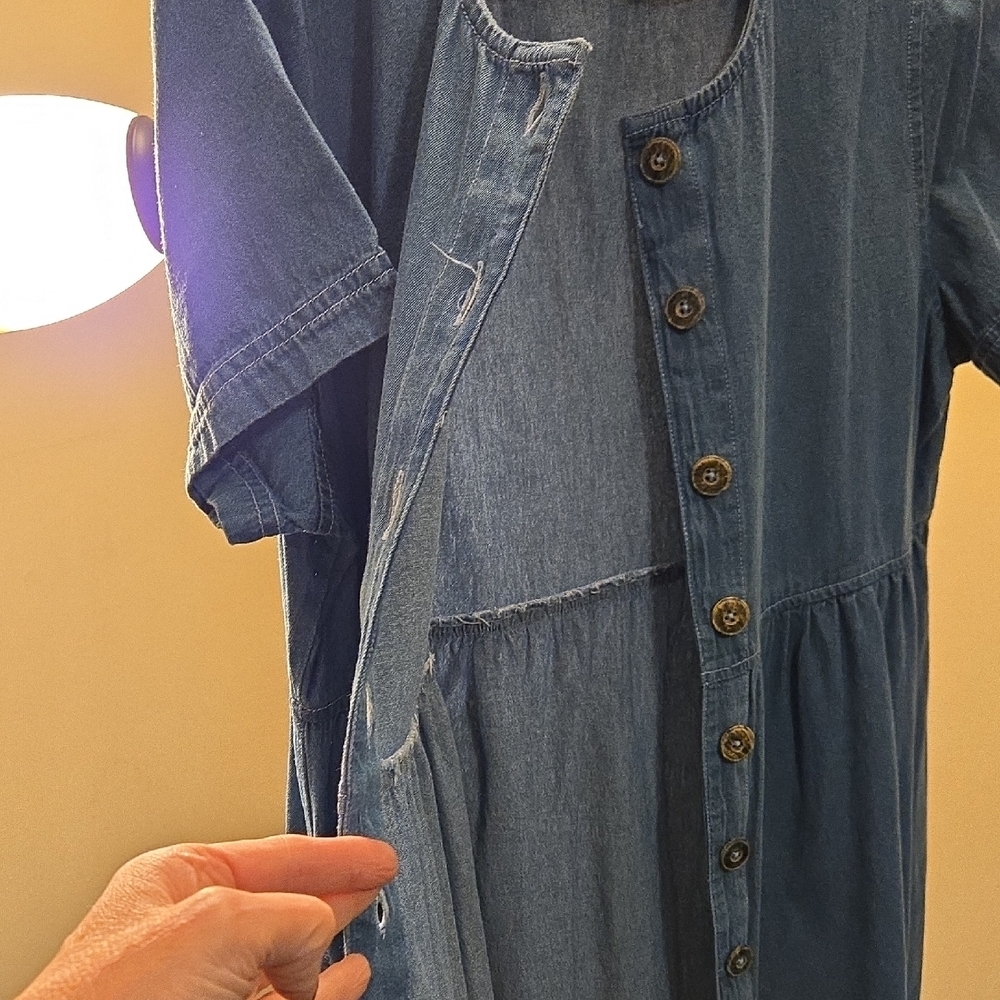 Vtg Blair Denim Blue Button-Down Maxi Dress Or Duster. B 20 W 20 H 28 Lgth 45. - Picture 9 of 12